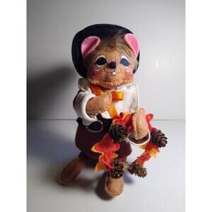 Annalee Dressed Pilgrim Mouse Figurine Fall Thanksgiving 6in Pinecone Wreath